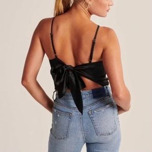 Satin high neck tie back bodysuit- Abercrombie & fitch